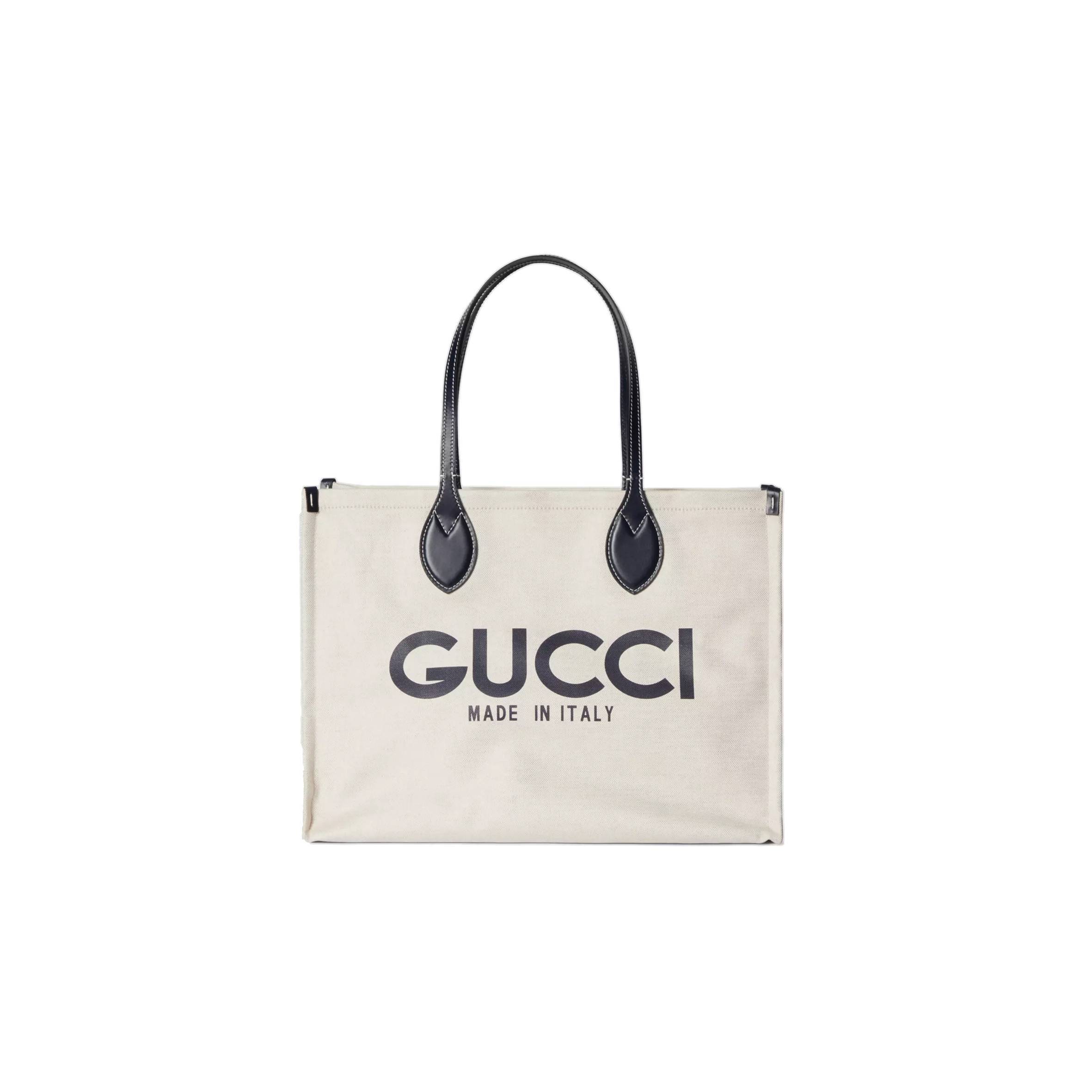 G*u*i print tote bag new beige canvas black 772176facvw8941 (41*19*18cm)